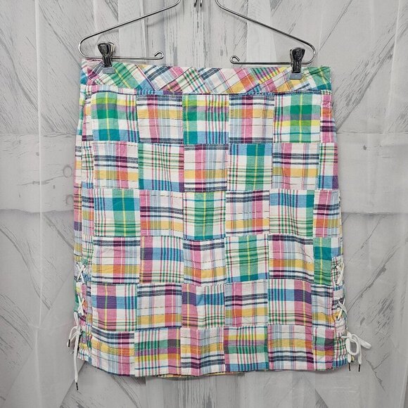 Talbots Plaid Patchwork Madras Preppy Lace Up Short Skirt Size 10 - Picture 11 of 11